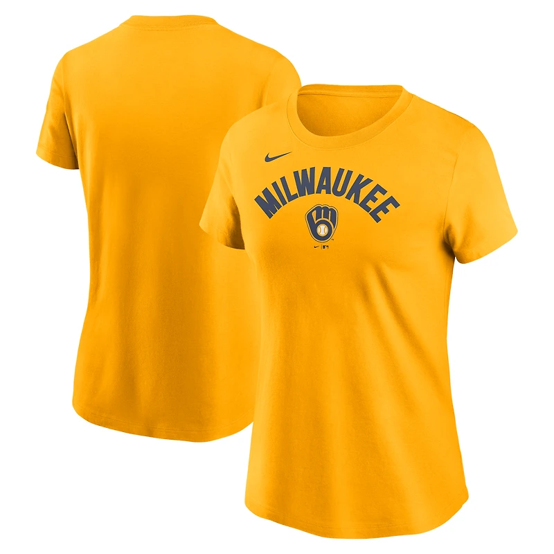 Women's Nike Gold Milwaukee Brewers Arched Team Name T-Shirt