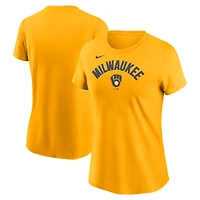 Women's Nike Gold Milwaukee Brewers Arched Team Name T-Shirt
