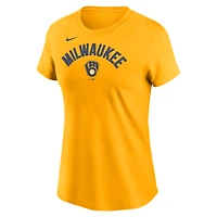 Women's Nike Gold Milwaukee Brewers Arched Team Name T-Shirt