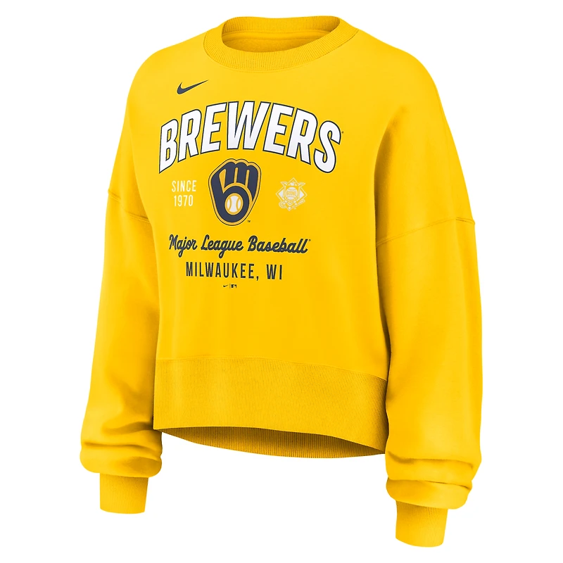 Sweat-shirt Nike Gold à manches longues pour femme des Milwaukee Brewers