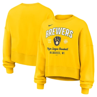 Women's Nike Gold Milwaukee Brewers Oversized High Hip Pullover Sweatshirt