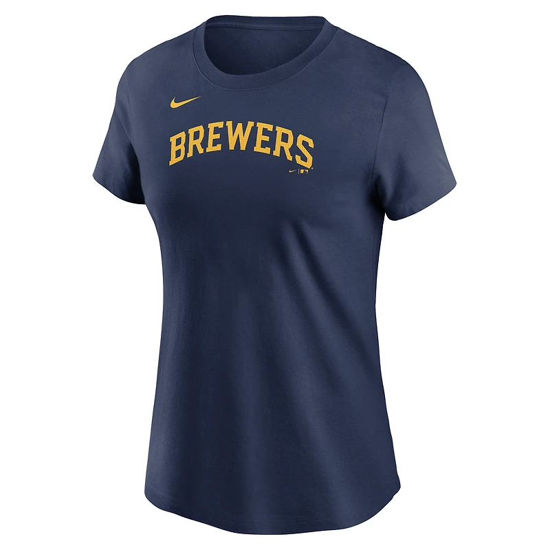 Women's Nike Jackson Chourio Navy Milwaukee Brewers Cooperstown Collection Fuse Name & Number T-Shirt