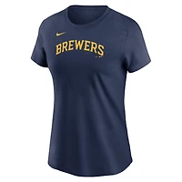 Women's Nike Jackson Chourio Navy Milwaukee Brewers Cooperstown Collection Fuse Name & Number T-Shirt