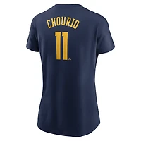 Women's Nike Jackson Chourio Navy Milwaukee Brewers Cooperstown Collection Fuse Name & Number T-Shirt