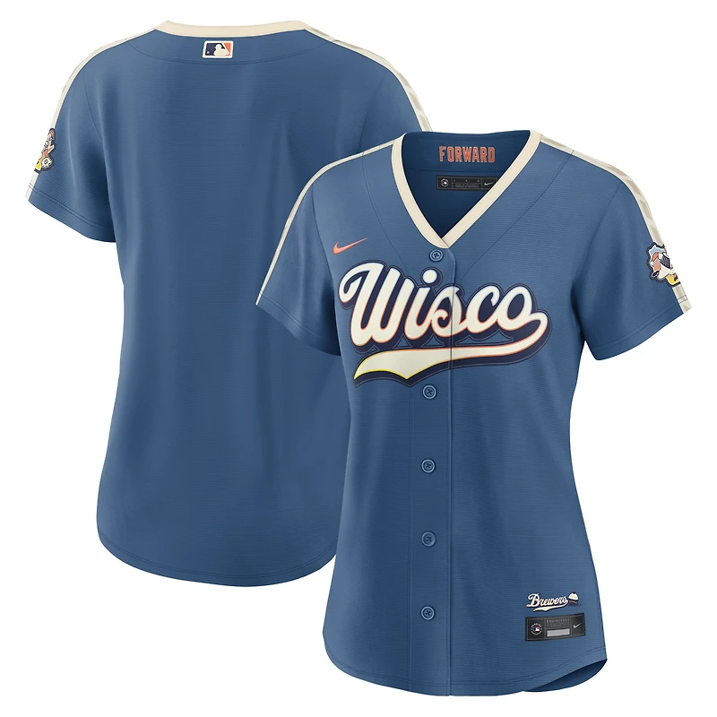 Maillot Nike bleu minéral pour femme des Milwaukee Brewers, édition 2026 City Connect Stadium