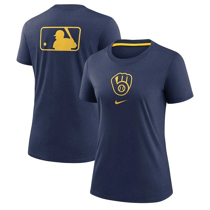 T-shirt Nike bleu marine pour femme Milwaukee Brewers Authentic Collection Early Work Tri-Blend