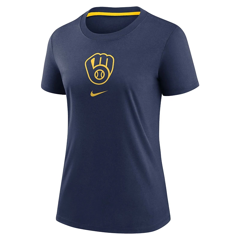 T-shirt Nike bleu marine pour femme Milwaukee Brewers Authentic Collection Early Work Tri-Blend