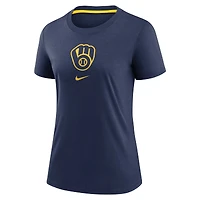 T-shirt Nike bleu marine pour femme Milwaukee Brewers Authentic Collection Early Work Tri-Blend