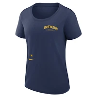 T-shirt à encolure dégagée Performance Nike Milwaukee Brewers Authentic Collection pour femmes, bleu marine