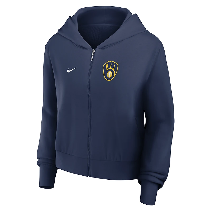Women's Nike Navy Milwaukee Brewers Cropped Chill Full-Zip Hoodie