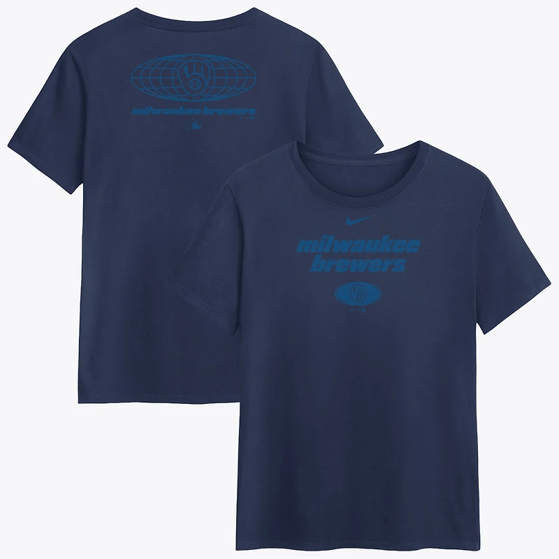 Women's Nike Navy Milwaukee Brewers Globe Logo T-Shirt