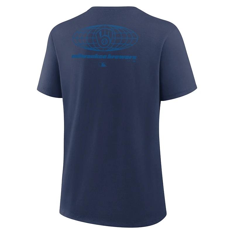 Women's Nike Navy Milwaukee Brewers Globe Logo T-Shirt
