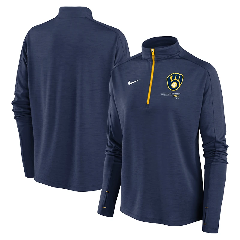 Haut pour femme Nike Milwaukee Brewers Pacer Quarter-Zip - Bleu marine