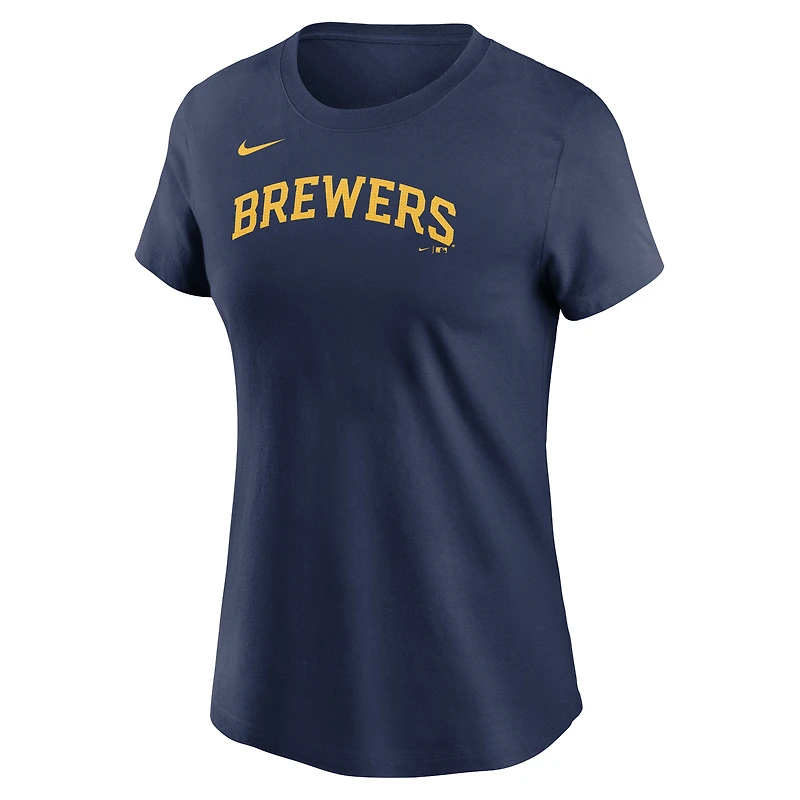 T-shirt Nike pour femme, bleu marine, avec logo des Milwaukee Brewers