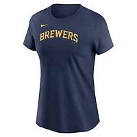 T-shirt Nike pour femme, bleu marine, avec logo des Milwaukee Brewers