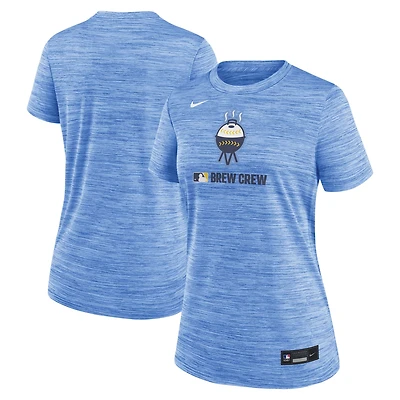 T-shirt Nike bleu poudre pour femme, collection authentique des Milwaukee Brewers, City Connect Velocity Dri-FIT