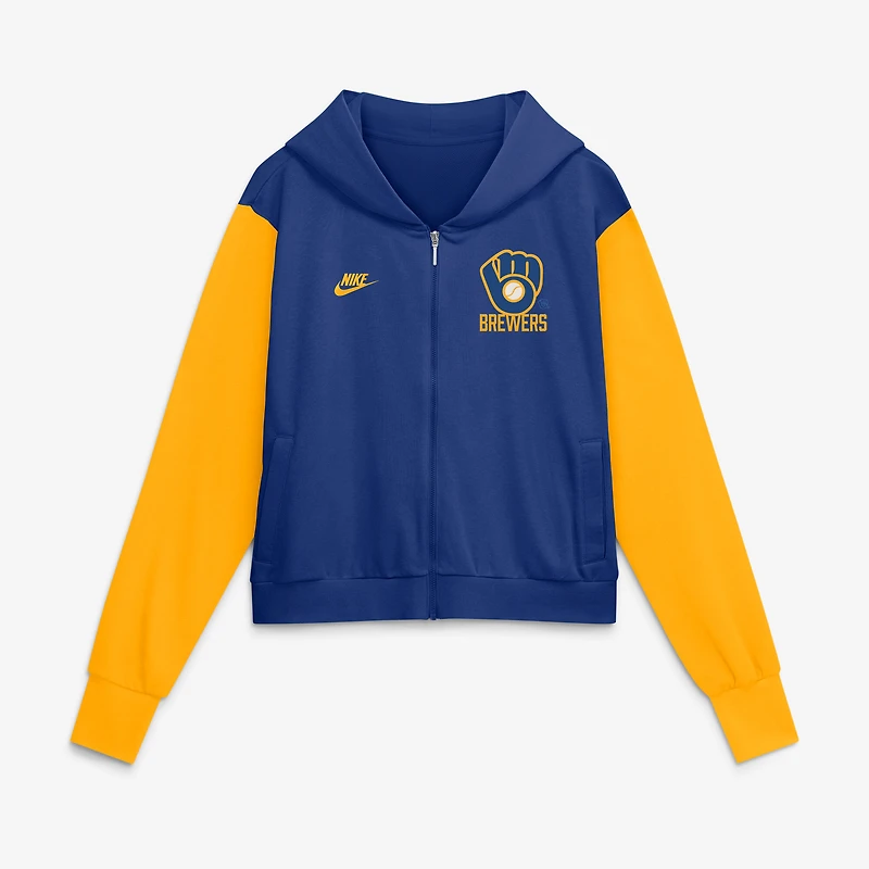 Women's Nike Royal/Gold Milwaukee Brewers Cooperstown Collection Cropped Full-Zip Hoodie