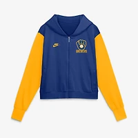 Women's Nike Royal/Gold Milwaukee Brewers Cooperstown Collection Cropped Full-Zip Hoodie