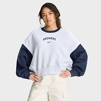Women's Nike White/Navy Milwaukee Brewers Oversized High Hip Fleece Sweatshirt