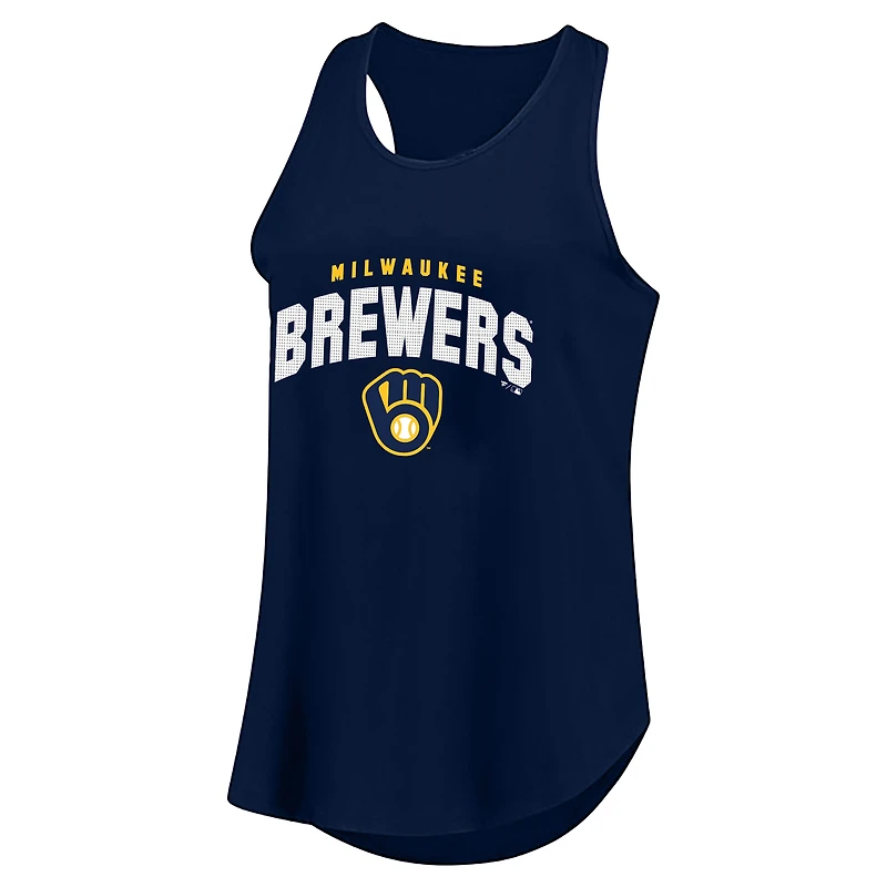 Women's Profile Navy Milwaukee Brewers Plus Wordmark Racerback Scoop Neck Tank Top