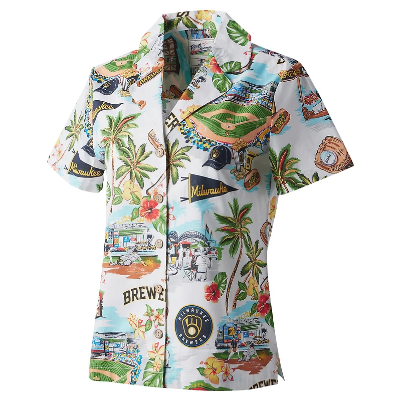 Chemise boutonnée panoramique Reyn Spooner des Milwaukee Brewers pour femmes, blanche