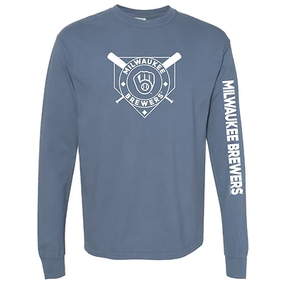 T-shirt à manches longues teinté pigmenté bleu marine Milwaukee Brewers pour femme, doux comme un raisin