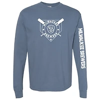 T-shirt à manches longues teinté pigmenté bleu marine Milwaukee Brewers pour femme, doux comme un raisin