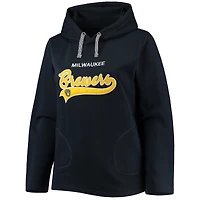 Women's Soft as a Grape Navy Milwaukee Brewers Plus Side Split Pullover Hoodie