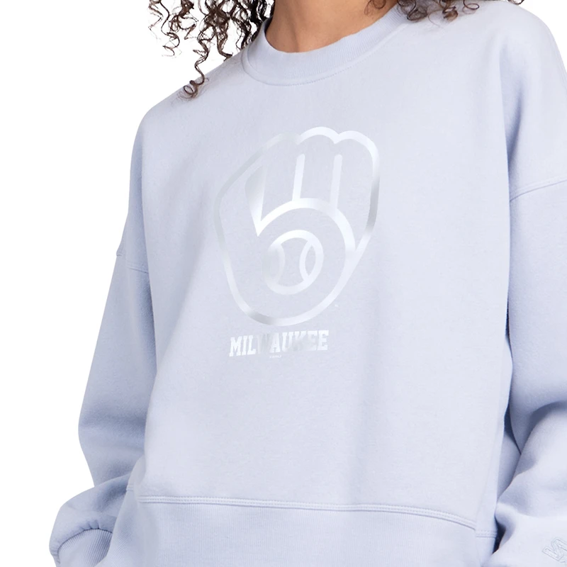 Women's Starter Light Blue Milwaukee Brewers Pastels Boxy Fleece Sweatshirt
