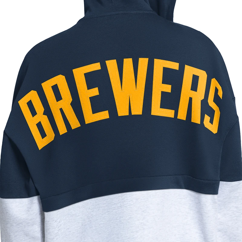 Women's Starter Navy/Heather Gray Milwaukee Brewers Wishbone Full-Zip Hoodie
