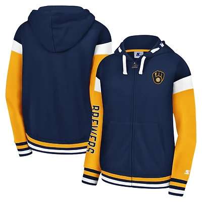 Sweat à capuche zippé Starter Navy Milwaukee Brewers Homestretch pour femme