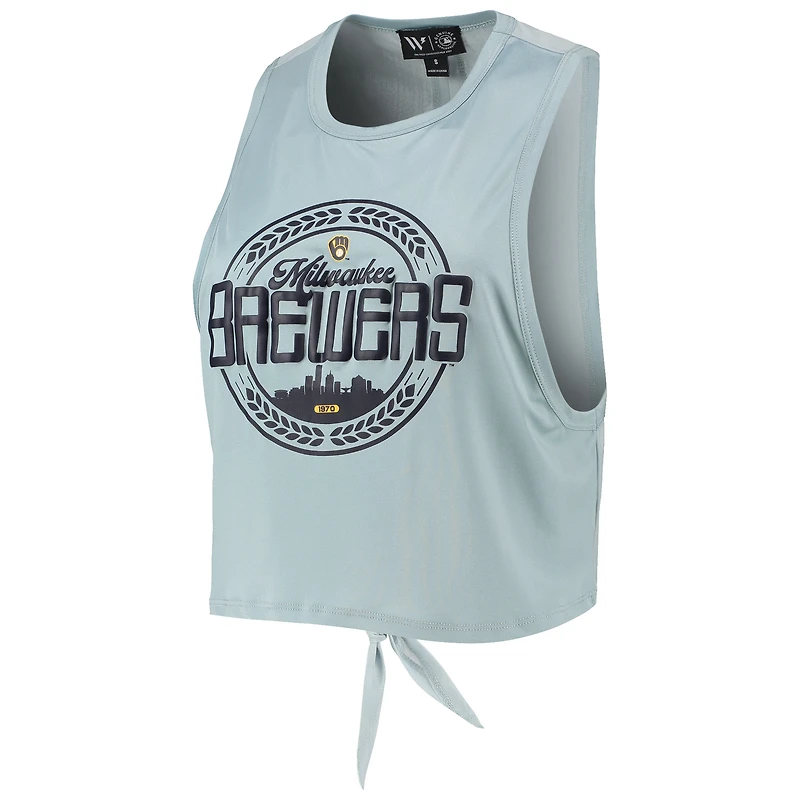 Débardeur dos ouvert à nouer torsadé The Wild Collective pour femme, bleu clair, Milwaukee Brewers