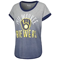 T-shirt à manches courtes en trois mélanges pour femme Touch gris/bleu marine Milwaukee Brewers Home Run