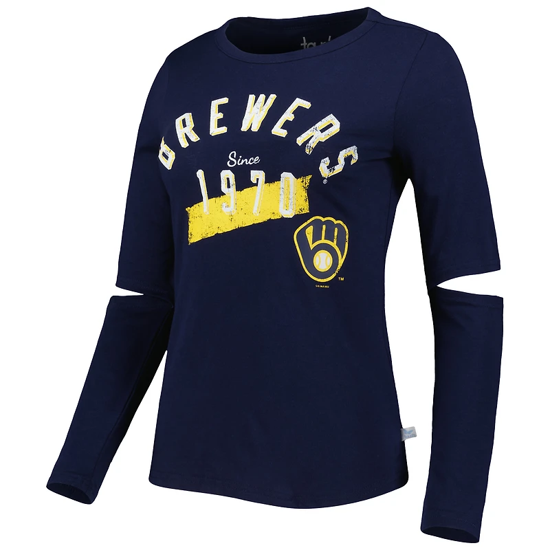 T-shirt à manches longues pour femmes, motif Milwaukee Brewers, bleu marine.