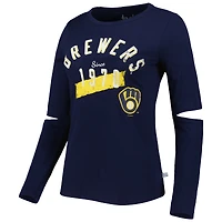 T-shirt à manches longues pour femmes, motif Milwaukee Brewers, bleu marine.