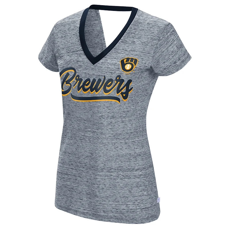 Women's Touch Navy Milwaukee Brewers Halftime Back Wrap Top V-Neck T-Shirt