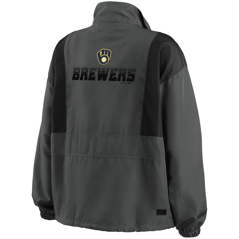 Veste WEAR by Erin Andrews Charcoal Milwaukee Brewers pour femme