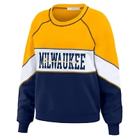 Sweat-shirt à col ras du cou WEAR by Erin Andrews pour femmes, doré/bleu marine, Milwaukee Brewers