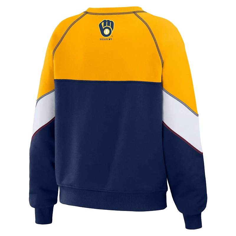 Sweat-shirt à col ras du cou WEAR by Erin Andrews pour femmes, doré/bleu marine, Milwaukee Brewers