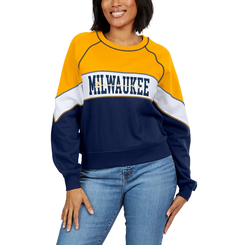 Sweat-shirt à col ras du cou WEAR by Erin Andrews pour femmes, doré/bleu marine, Milwaukee Brewers
