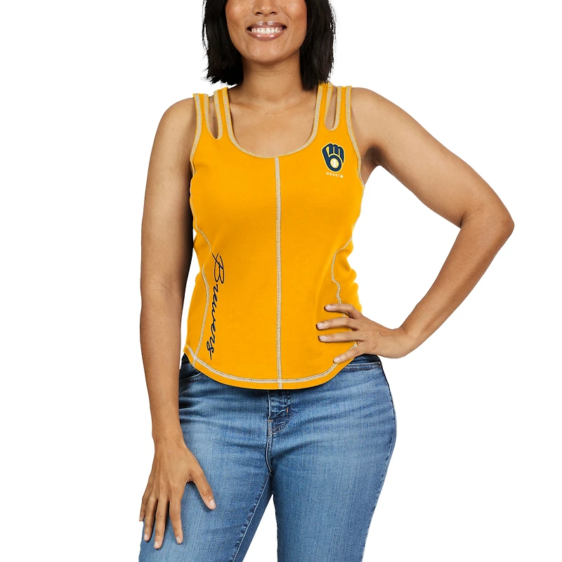 Débardeur à coutures contrastées WEAR by Erin Andrews Gold Milwaukee Brewers pour femmes