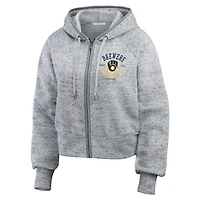 Sweat à capuche court en polaire moucheté et zippé Heather Gray Milwaukee Brewers pour femme par Erin Andrews