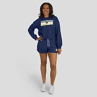 Women's WEAR by Erin Andrews Navy Milwaukee Brewers Heavy Rugby Jersey Cropped Long Sleeve T-Shirt & Shorts Lounge Set