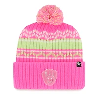 Bonnet en tricot à revers Polar Vortex rose '47 pour jeunes des Milwaukee Brewers avec pompon