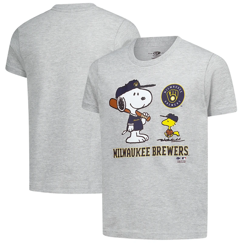 Youth  Heather Gray Milwaukee Brewers Peanuts Snoopy T-Shirt