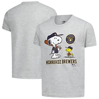 Youth  Heather Gray Milwaukee Brewers Peanuts Snoopy T-Shirt