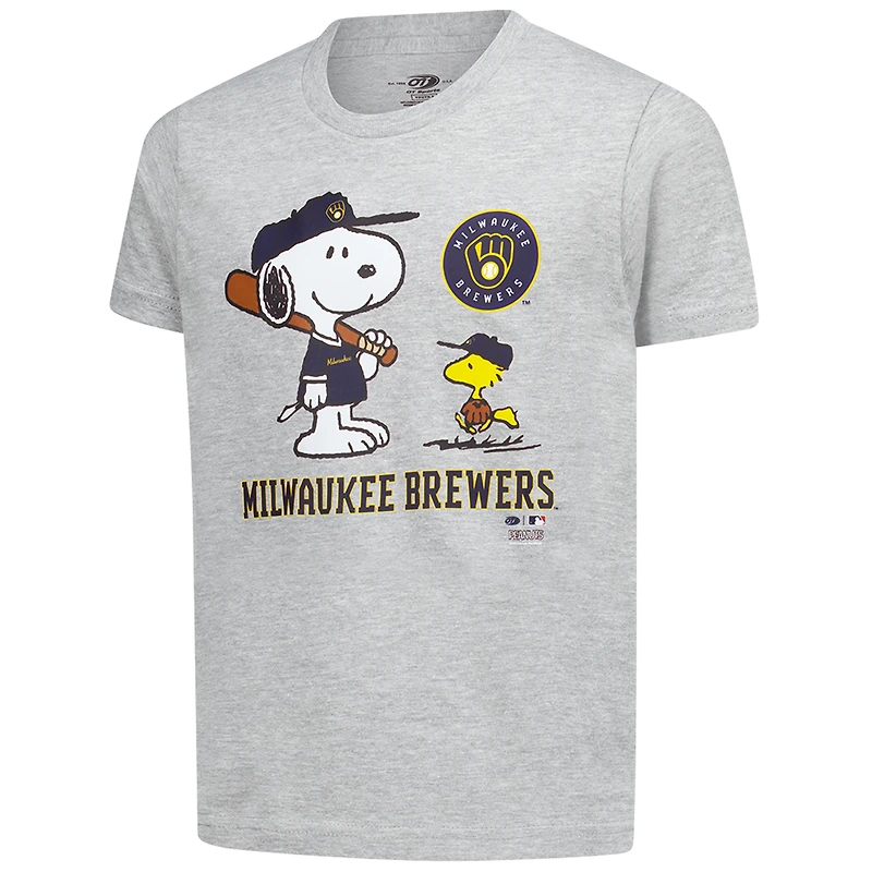T-shirt Snoopy Peanuts des Milwaukee Brewers pour enfants, gris chiné