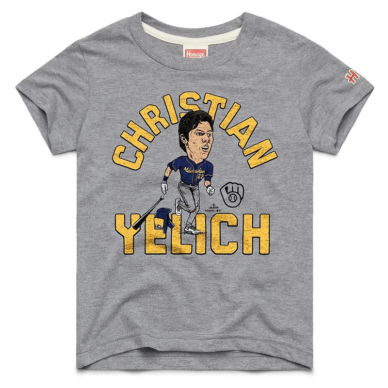 Youth Homage Christian Yelich Gray Milwaukee Brewers Caricature Tri-Blend T-Shirt