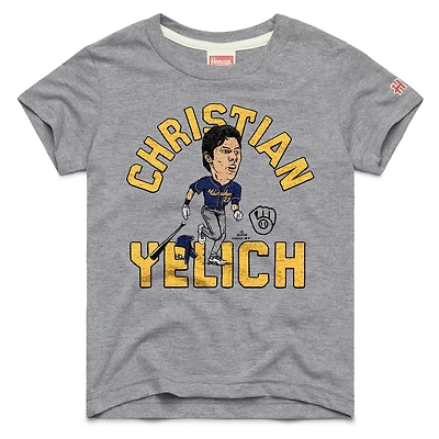 Youth Homage Christian Yelich Gray Milwaukee Brewers Caricature Tri-Blend T-Shirt
