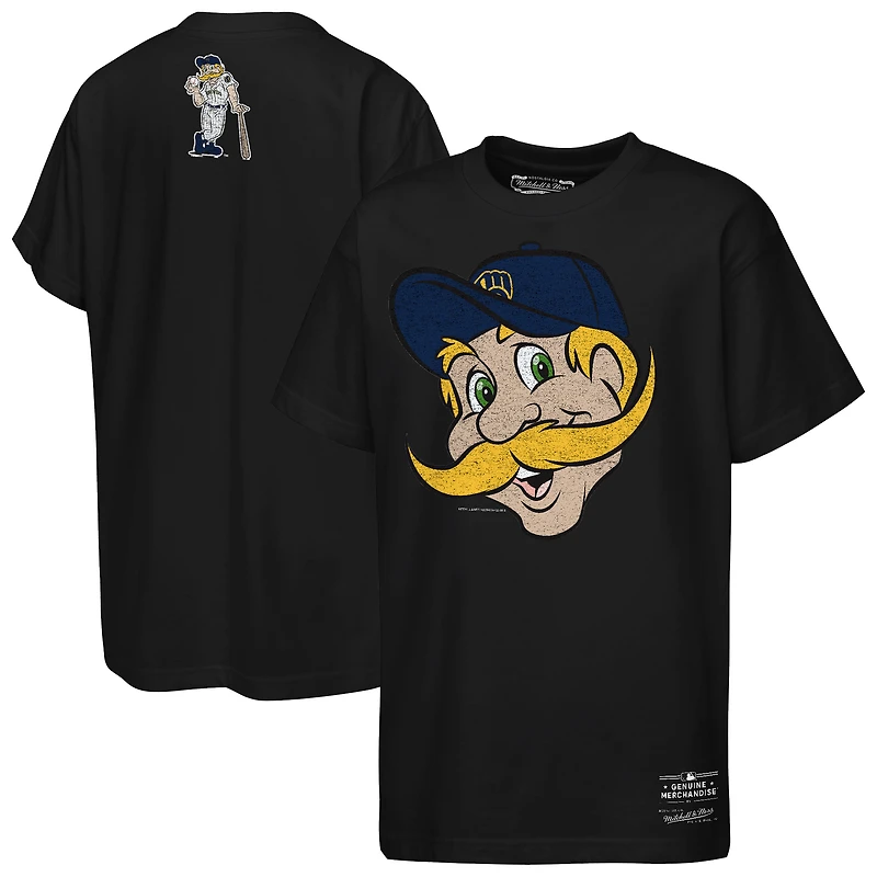 T-shirt Mitchell & Ness noir pour jeunes avec la mascotte des Milwaukee Brewers (grand visage)